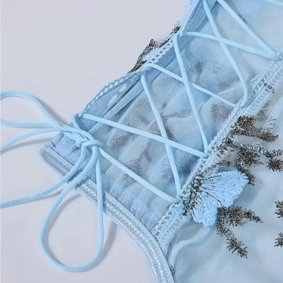 Baby Blue Butterfly Mesh Side Tie Teddy - Picture 4 of 8